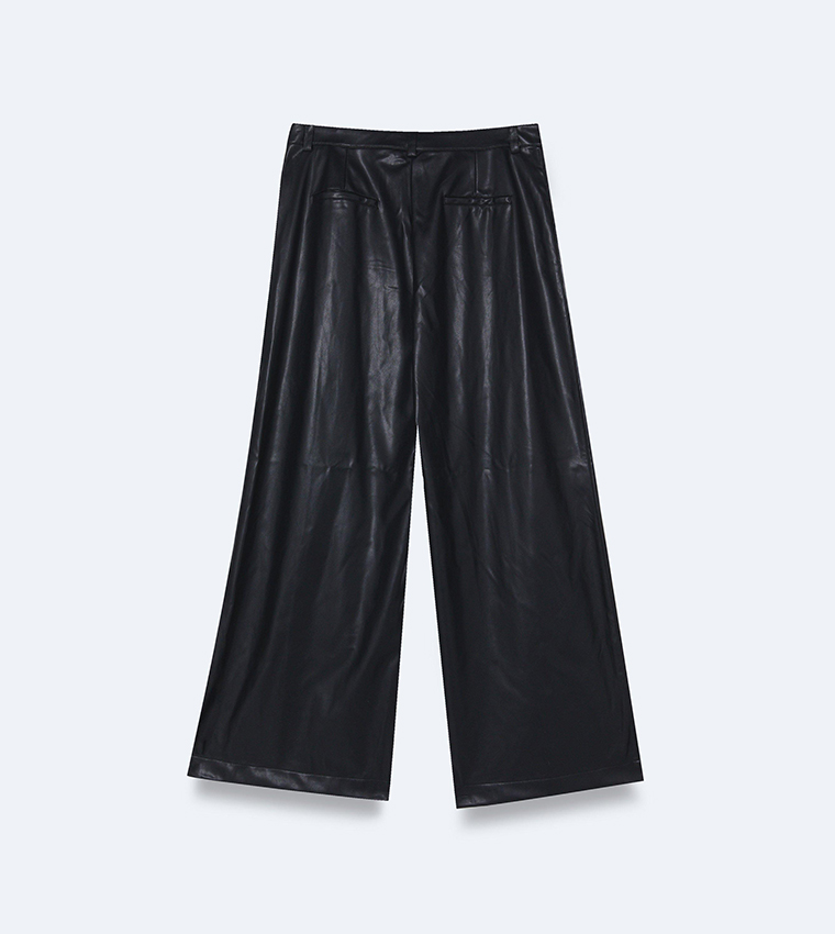 Buy Nasty Gal Plus Faux Leather Wide Leg Trousers In Black