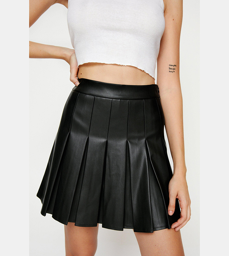 Leather pleated skirt and top best sale