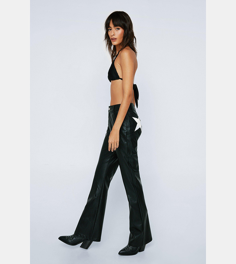 Trousers, Faux Leather Star Bum Flare Pants