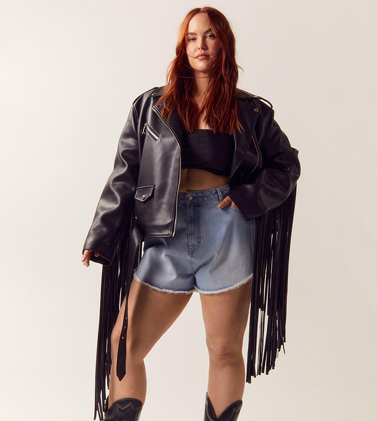 Buy Nasty Gal Faux Leather Fringe Back Biker Jacket In Black 6thStreet Bahrain