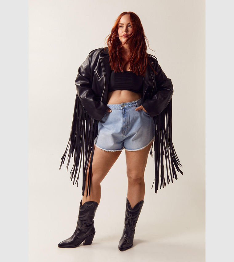 Black Faux Leather Fringe Crop Jacket