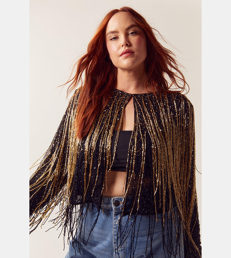 Long on sale beaded jacket