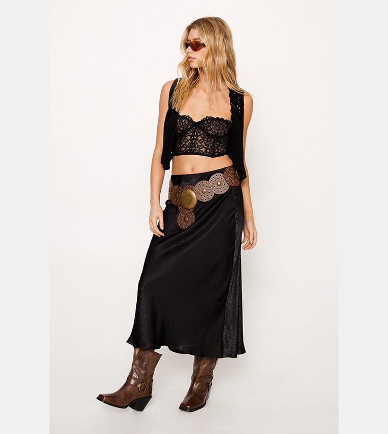 Buy Nasty Gal Petite Bias Cut Shimmer Satin Split Midi Skirt In Black 6thStreet Bahrain