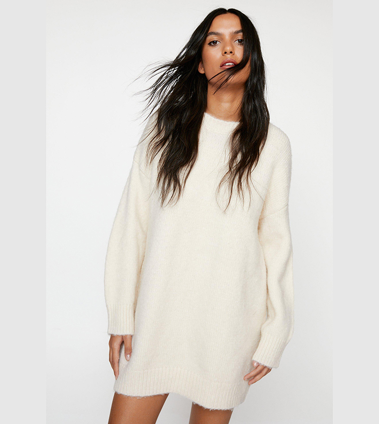 Buy Nasty Gal Brushed Knit Crew Neck Sweater Dress In Beige 6thStreet Bahrain