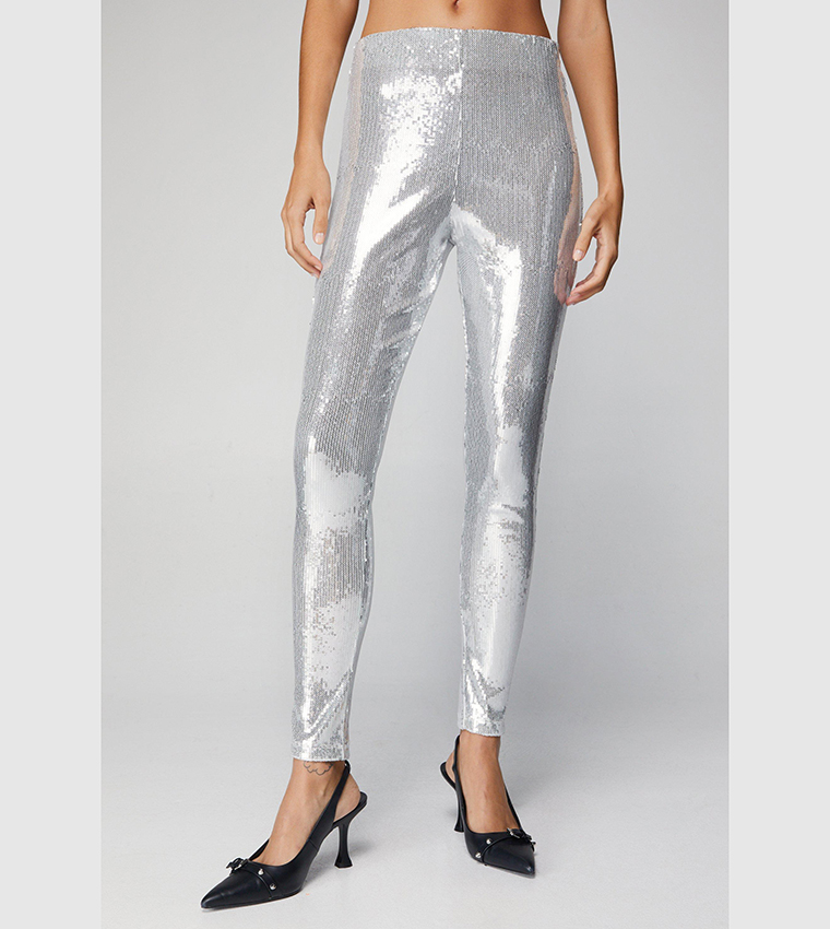 JWZUY Shiny Metallic High Waist Stretch Leggings Sparkly Clubwear Rave  Trousers Silver XL - Walmart.com
