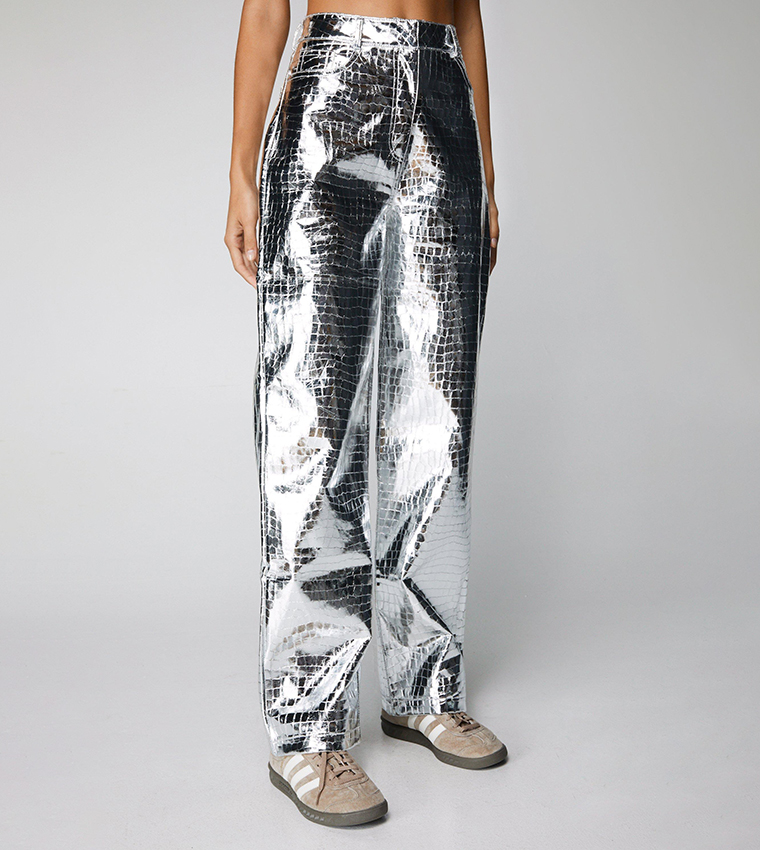 Metallic Star Bum Faux Leather Pants