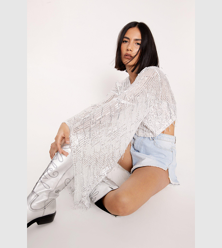 Sequin Fringe Top - Silver