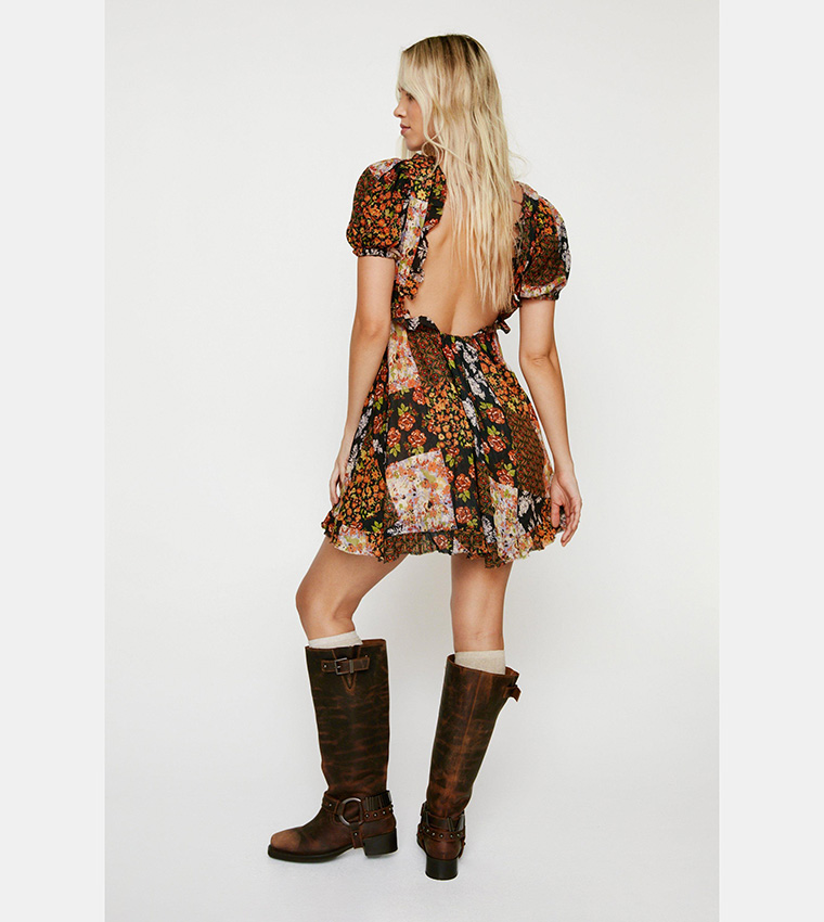 Patchwork print tassel detail smock dress hotsell