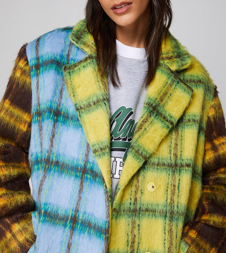 Buy Nasty Gal Wool Look Contrast Plaid Panelled Coat In Multiple