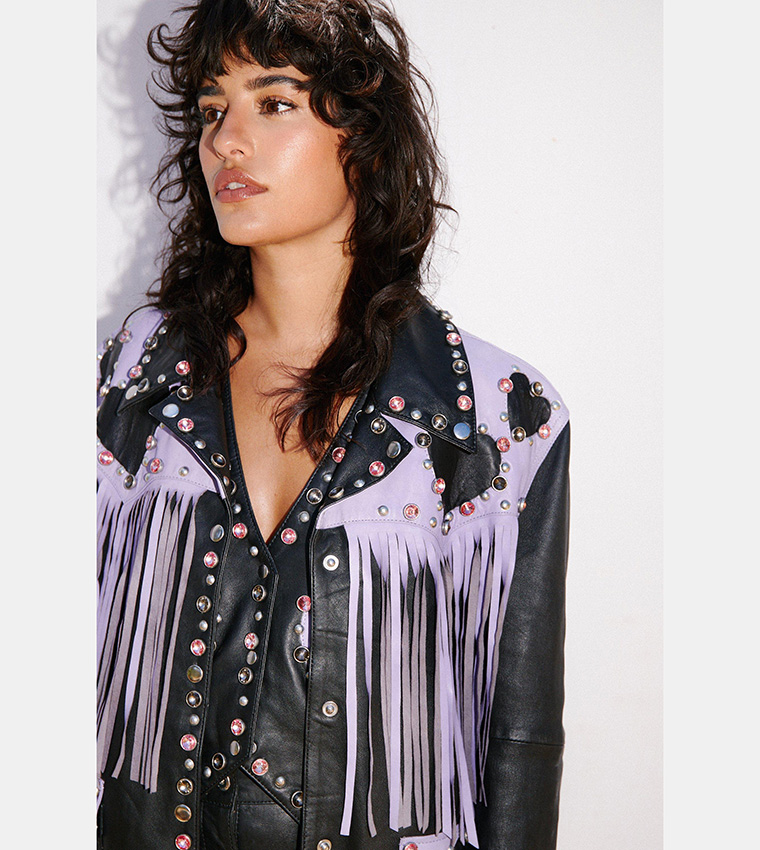 Faux Leather Studded Fringe Leather Jacket Nasty Gal Long Fringe