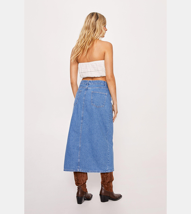 Buy Nasty Gal Side Split Denim Midi Skirt In Denim 6thStreet Kuwait