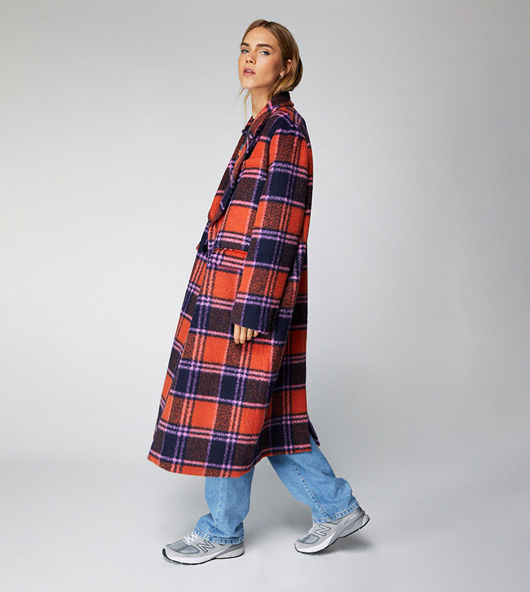 Checkered longline coat sale