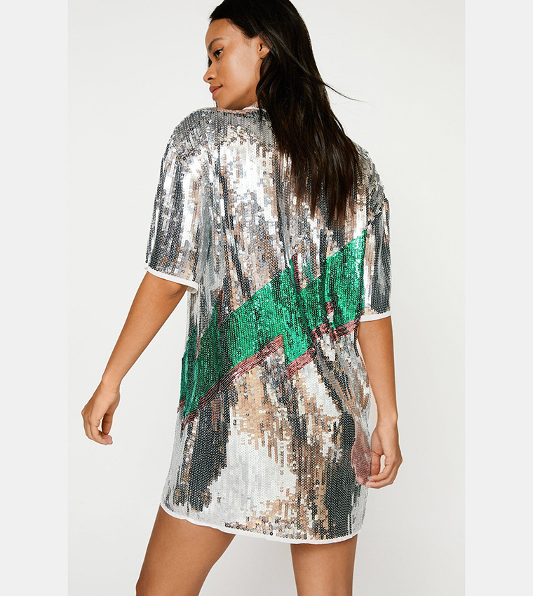 Silver Lightning Sequin Shirt Dress