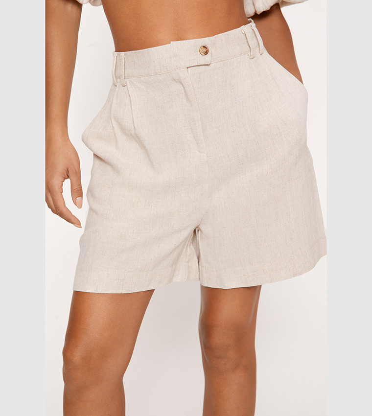 White Linen Look Textured Oversized Floaty Shorts