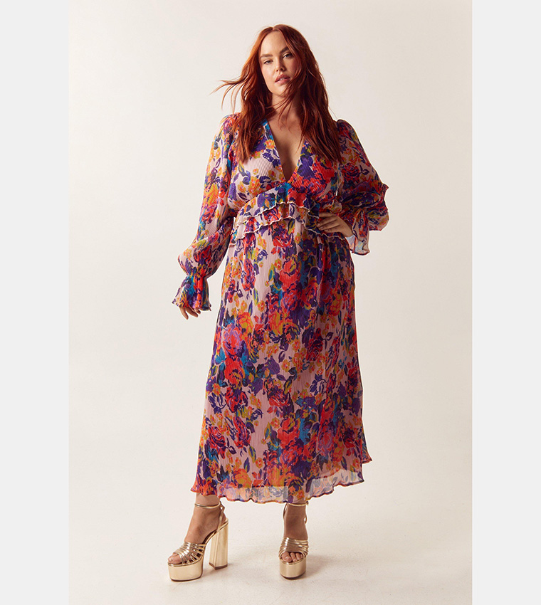 Buy Nasty Gal Plus Size Floral Print Pleated Maxi Dress In White 6thstreet Oman 5524