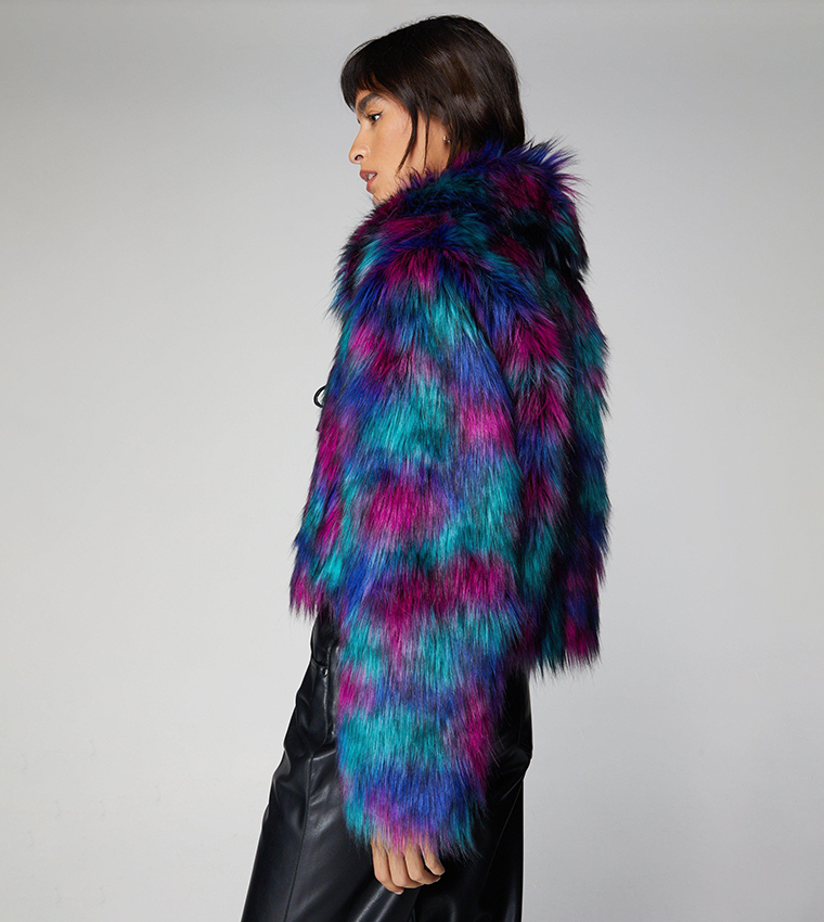 Buy Nasty Gal Premium Multicolor Faux Fur Tie Detail Coat In Multiple Colors 6thStreet Qatar