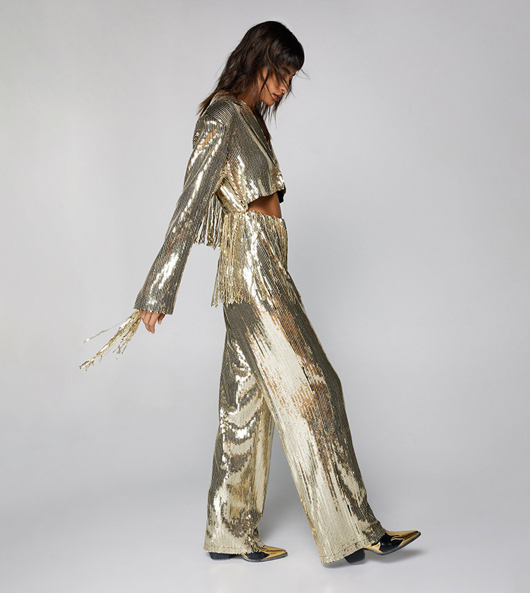 Buy Nasty Gal Premium Fringe Sequin Jumpsuit In Gold 6thStreet Kuwait