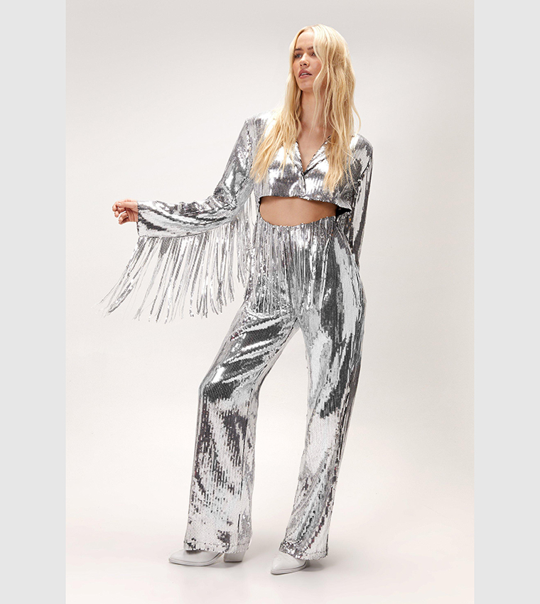 Buy Nasty Gal Premium Fringe Sequin Jumpsuit In Silver 6thStreet UAE