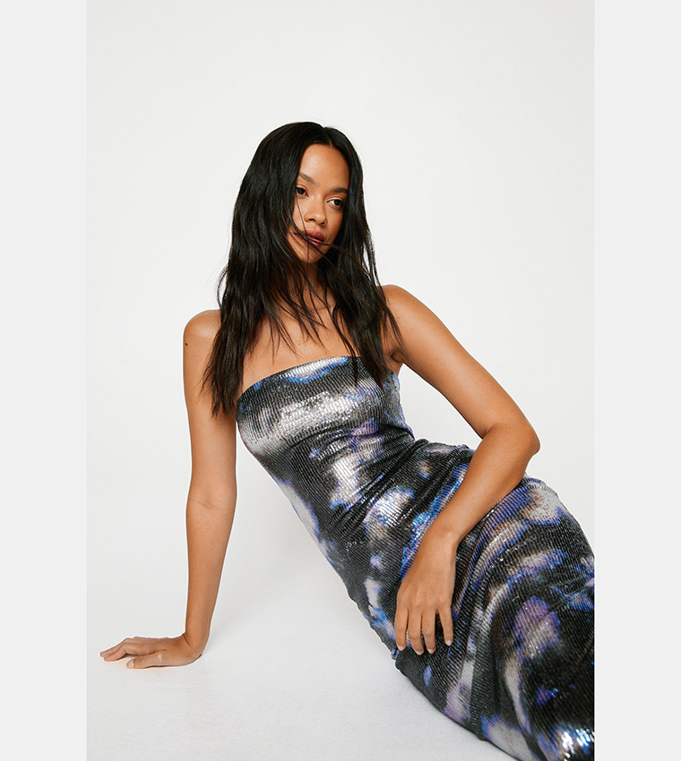 Sequin bandeau midi clearance dress