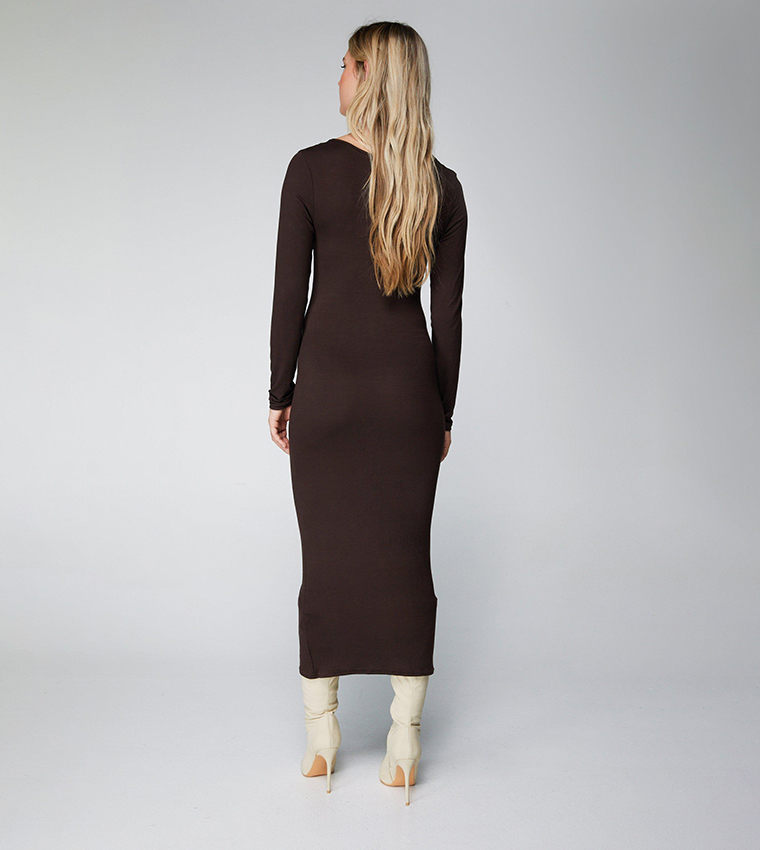 Buy Nasty Gal Solid Square Neck Midi Dress In Brown | 6thStreet Oman