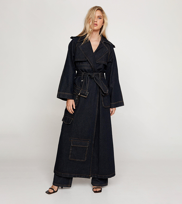 Black denim deals trench coat