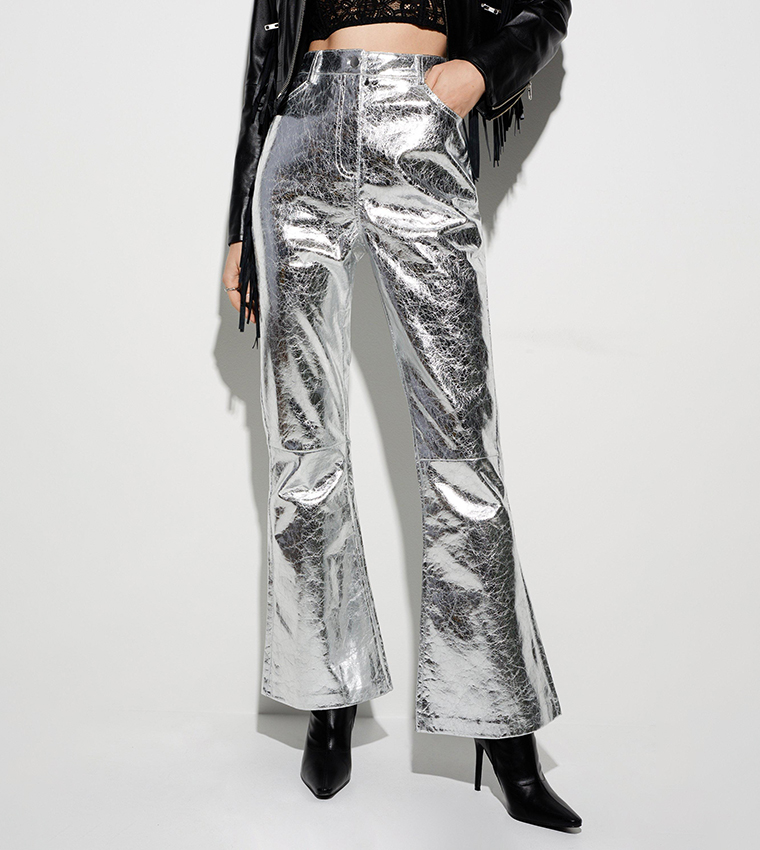 Metallic Star Bum Faux Leather Pants