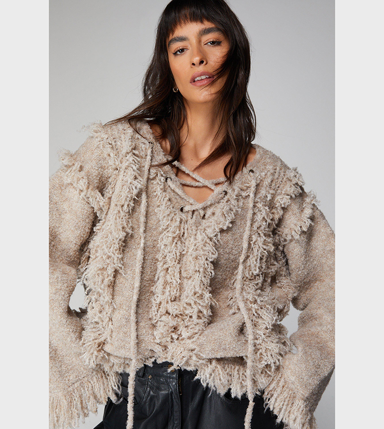 Oversized lace 2024 up sweater