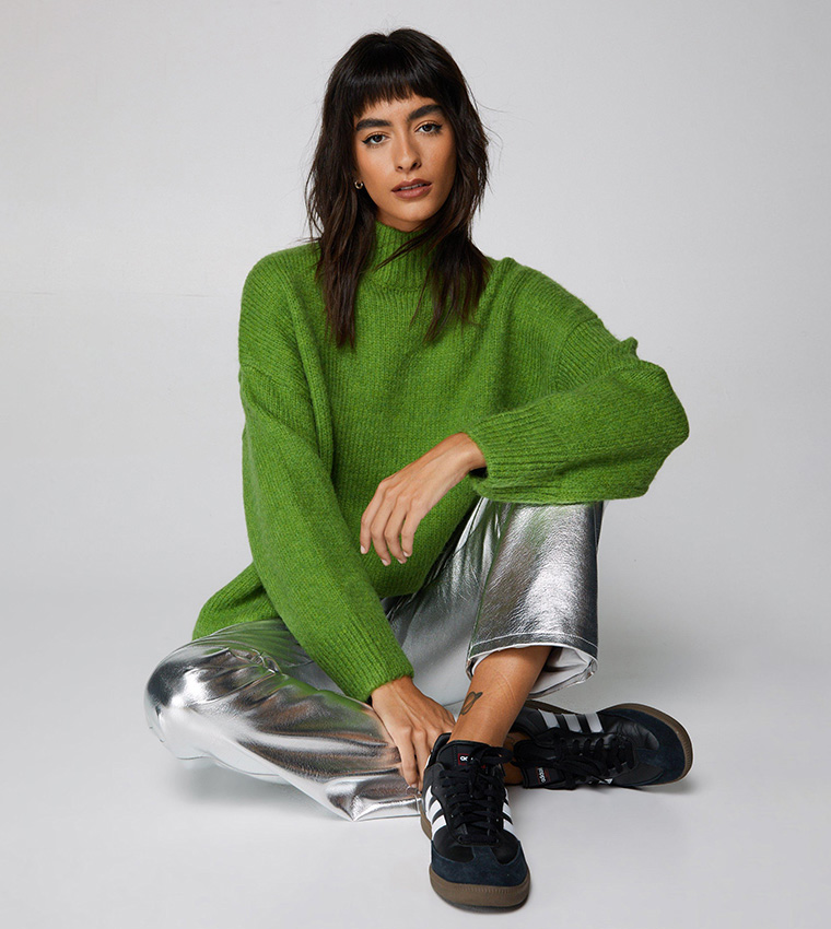 Buy Nasty Gal Oversized Funnel Neck Sweater In Green