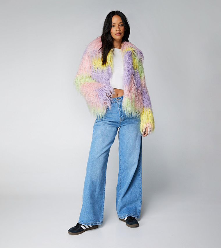 Ombre faux fur top coat