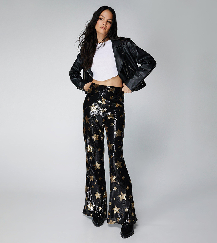 Nasty Gal Glitter Flared Pants Met Top Flared Trousers Flared