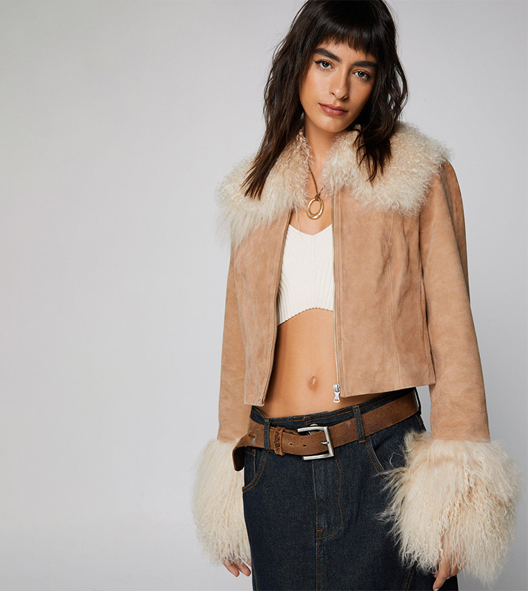 جاكيت أفغاني قصير جلد غزال 