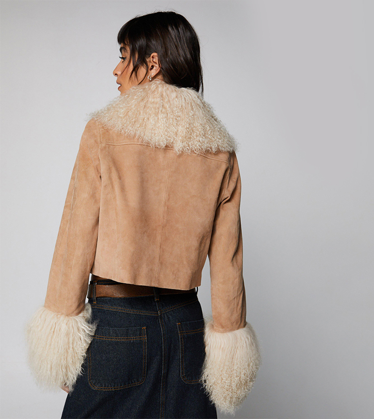 جاكيت أفغاني قصير جلد غزال 