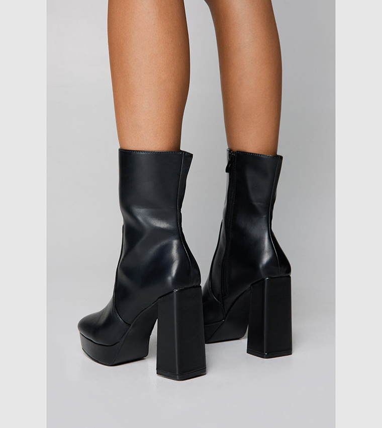 Buy Nasty Gal Faux Leather Platform Ankle Sock Boots In Black - Main Image