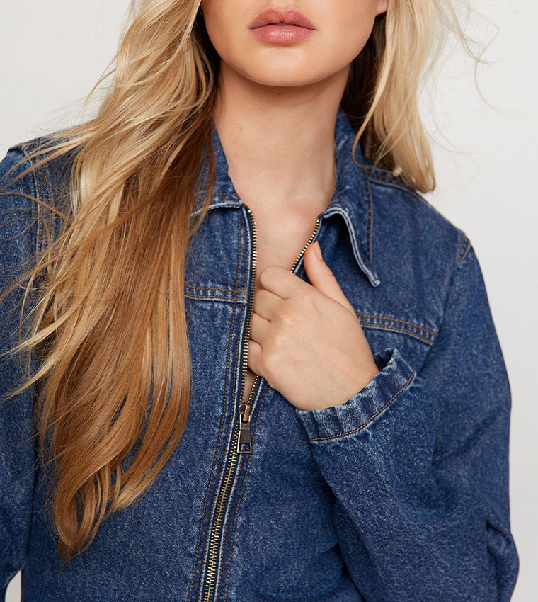 Buy Nasty Gal Long Sleeves Zip Through Denim Dress In Blue