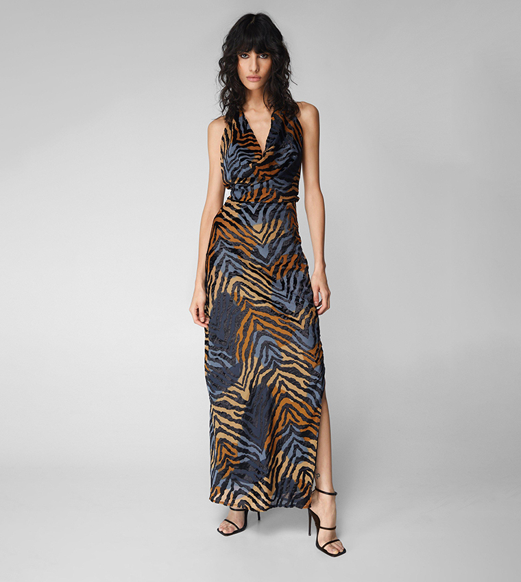 Buy Nasty Gal Animal Devore Extreme Cowl Neck Maxi Dress In