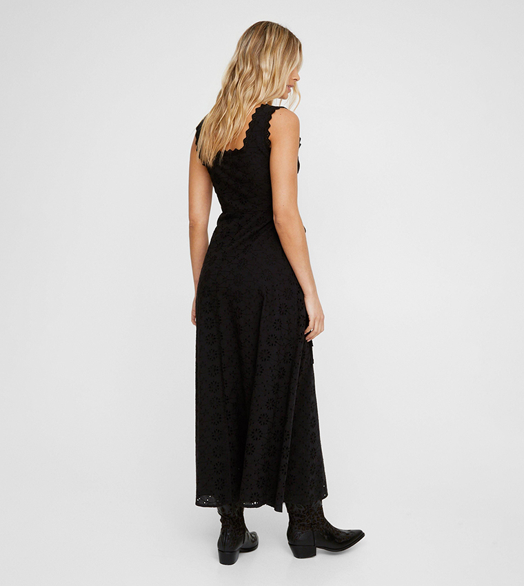 Soft Corset Broderie Lace Up Side Midi Dress