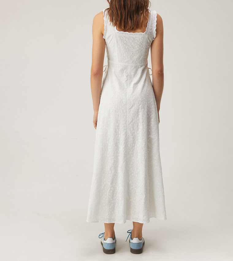 Soft Corset Broderie Lace Up Side Midi Dress