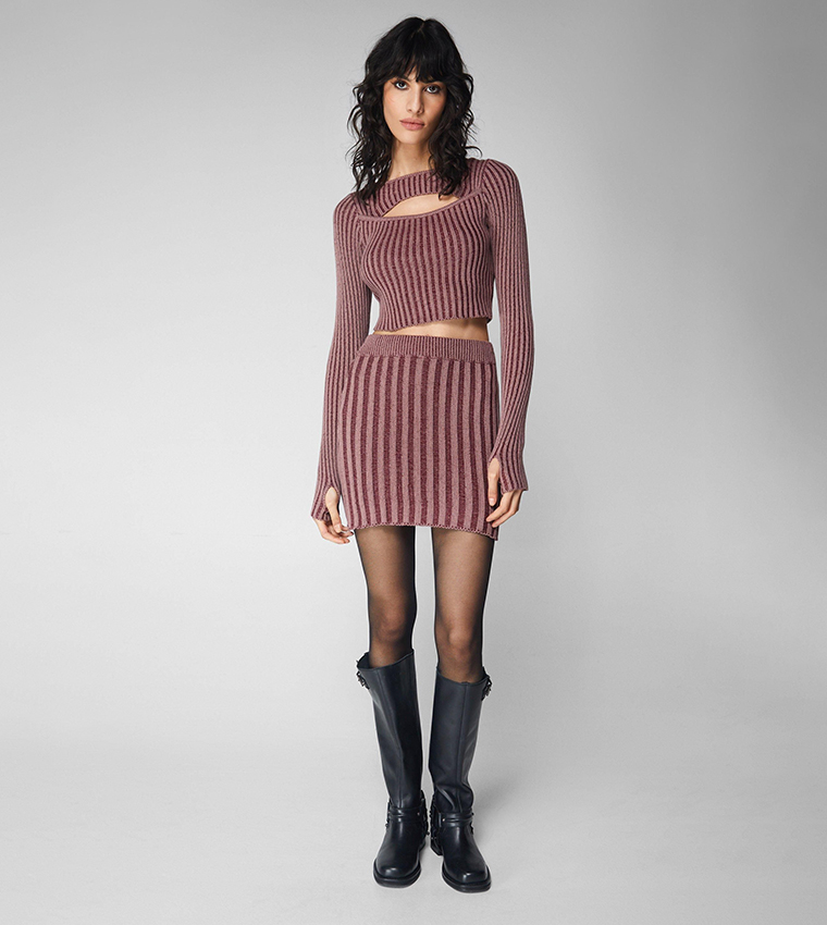 Buy Nasty Gal Cut Out Detail Knitted Top And Skirt Set In Purple