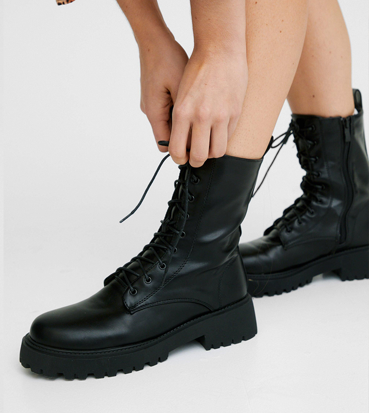Nasty Gal Biker Boots Chunky Black Nasty Gal Chunky Cleated Ribbed