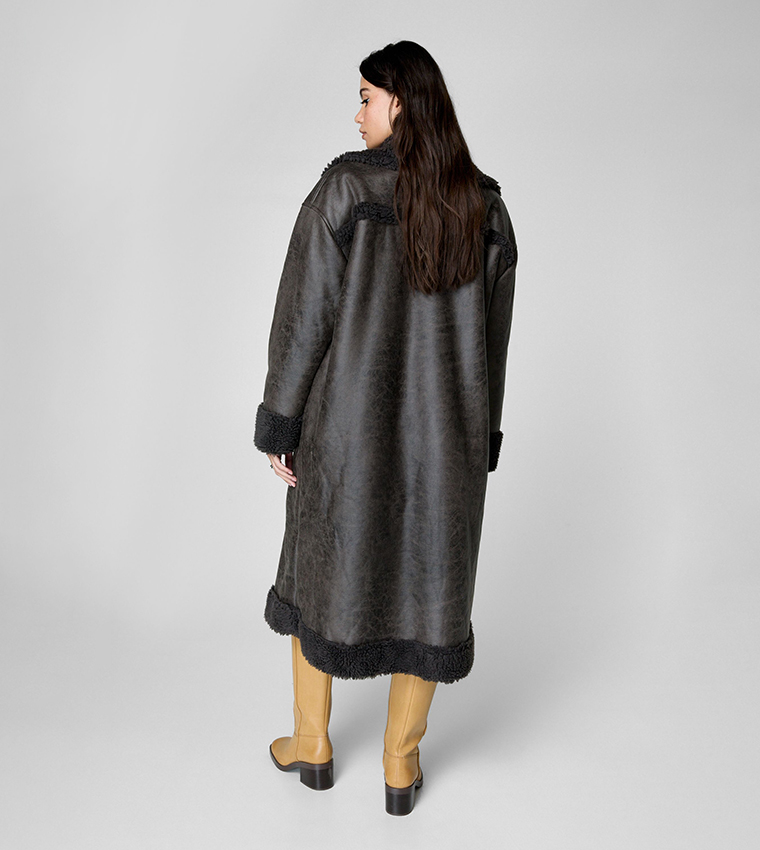 Distressed Maxi Bonded Aviator Jacket