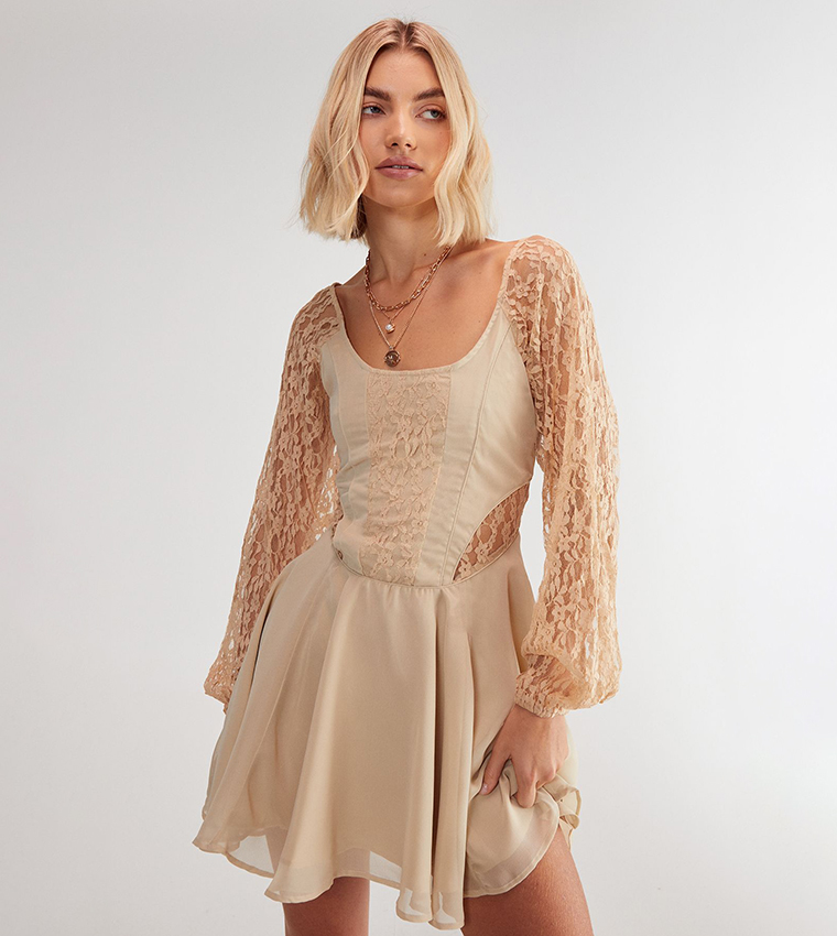 Lace Insert Skater Mini Dress