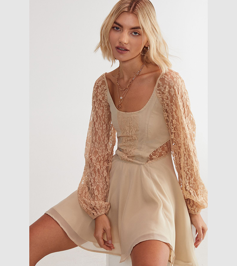 Lace Insert Skater Mini Dress