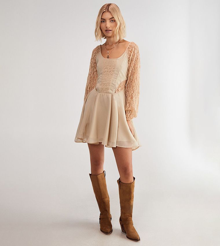 Lace Insert Skater Mini Dress