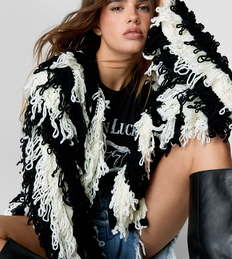 Buy Nasty Gal Striped Shaggy Long Sleeves Cardigan In Multiple