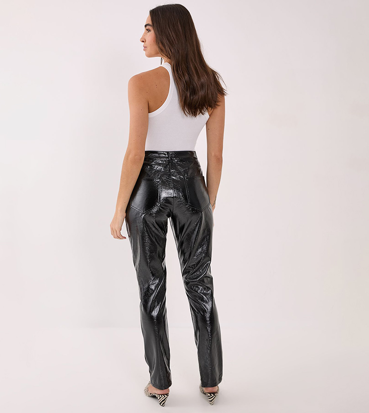 Buy Nasty Gal Leather Look Slim Fit Pants In Black 6thStreet UAE