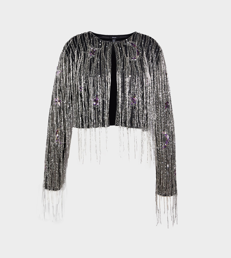 Curve Moon and Star Sequined Tassel Jacket