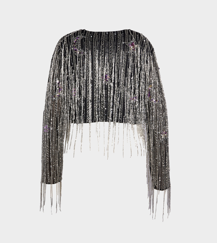 Curve Moon and Star Sequined Tassel Jacket
