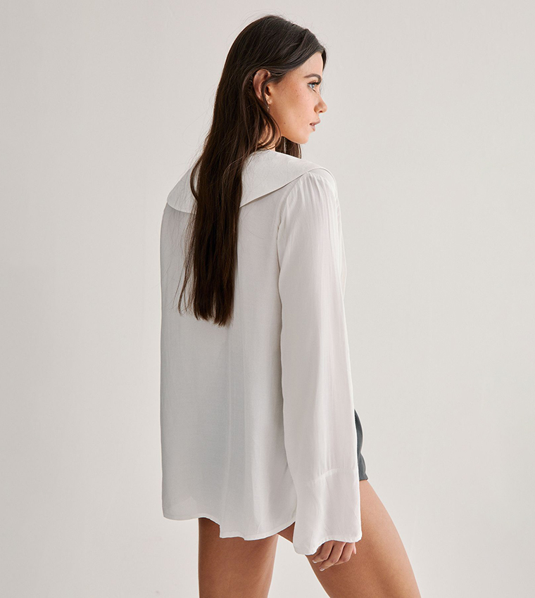 Oversized Collar Fluted Sleeves Shirt