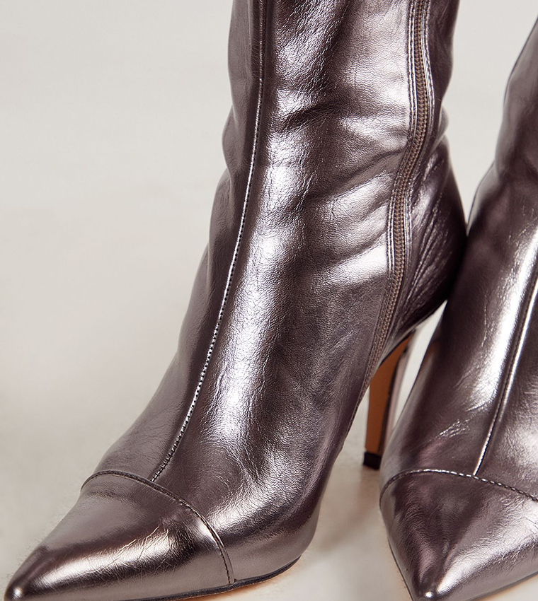 Faux Leather Metallic Knee High Boots