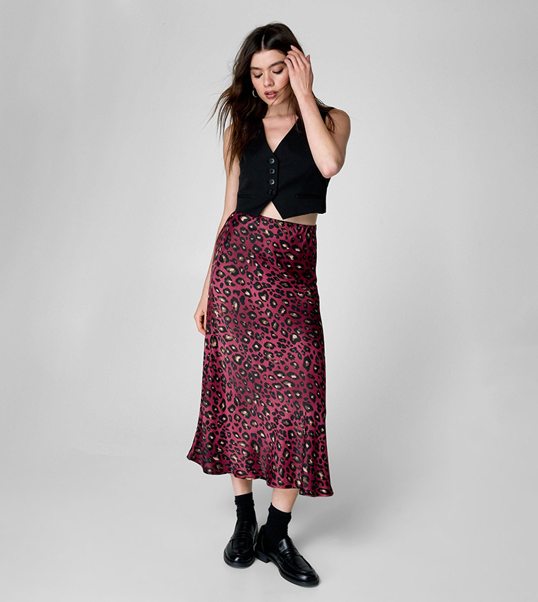 Nasty Gal Animal Print Tiered Chiffon Midi Skirt Leopard Ruffle Skirt